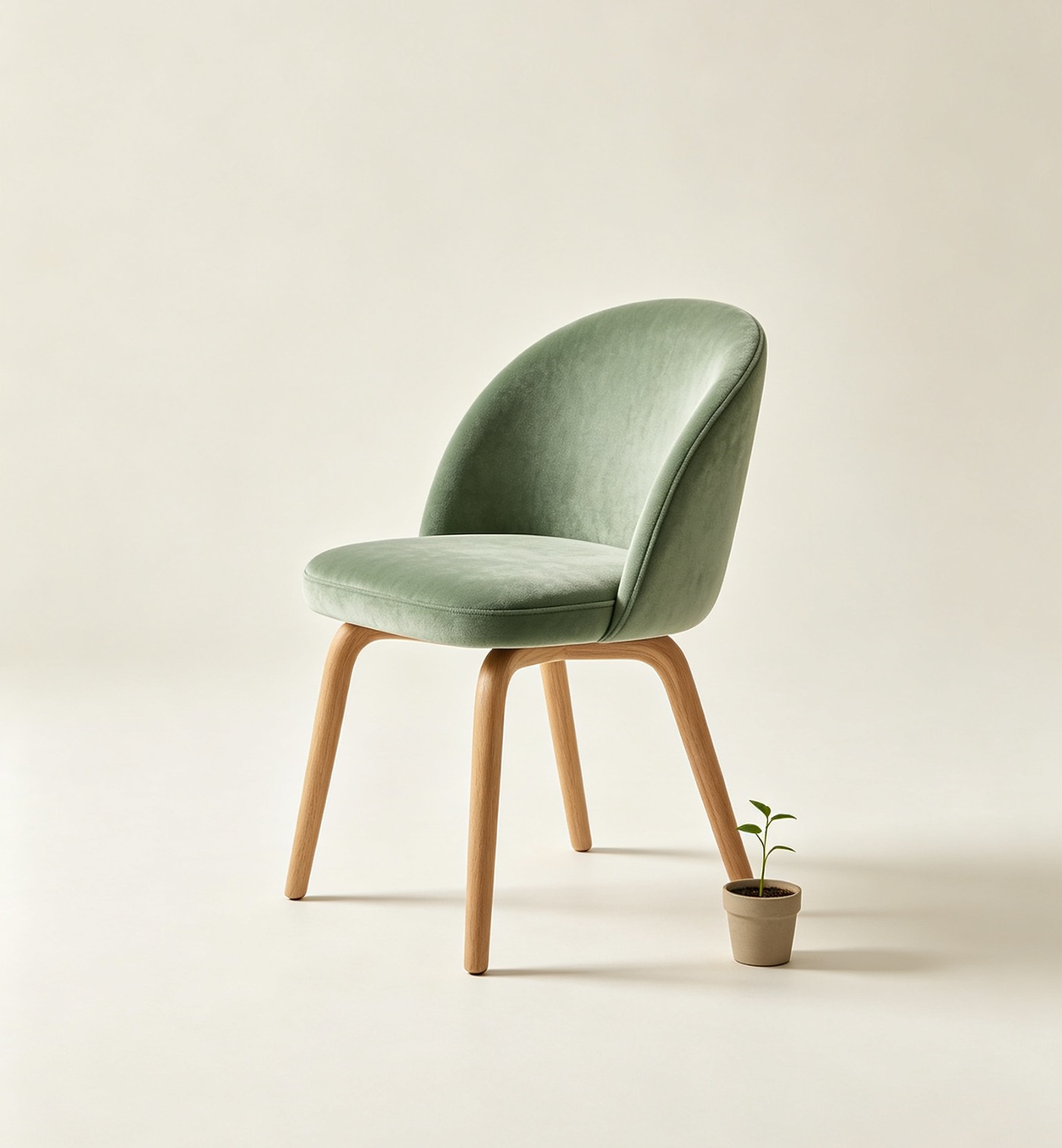 Nordic sage-green velvet dining chair with bent oak legs, wholesale furniture by PNGlobal