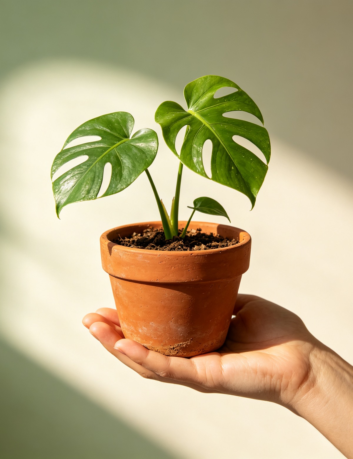Hand cradling a fresh monstera plant, the careful quality control behind every PNGlobal order