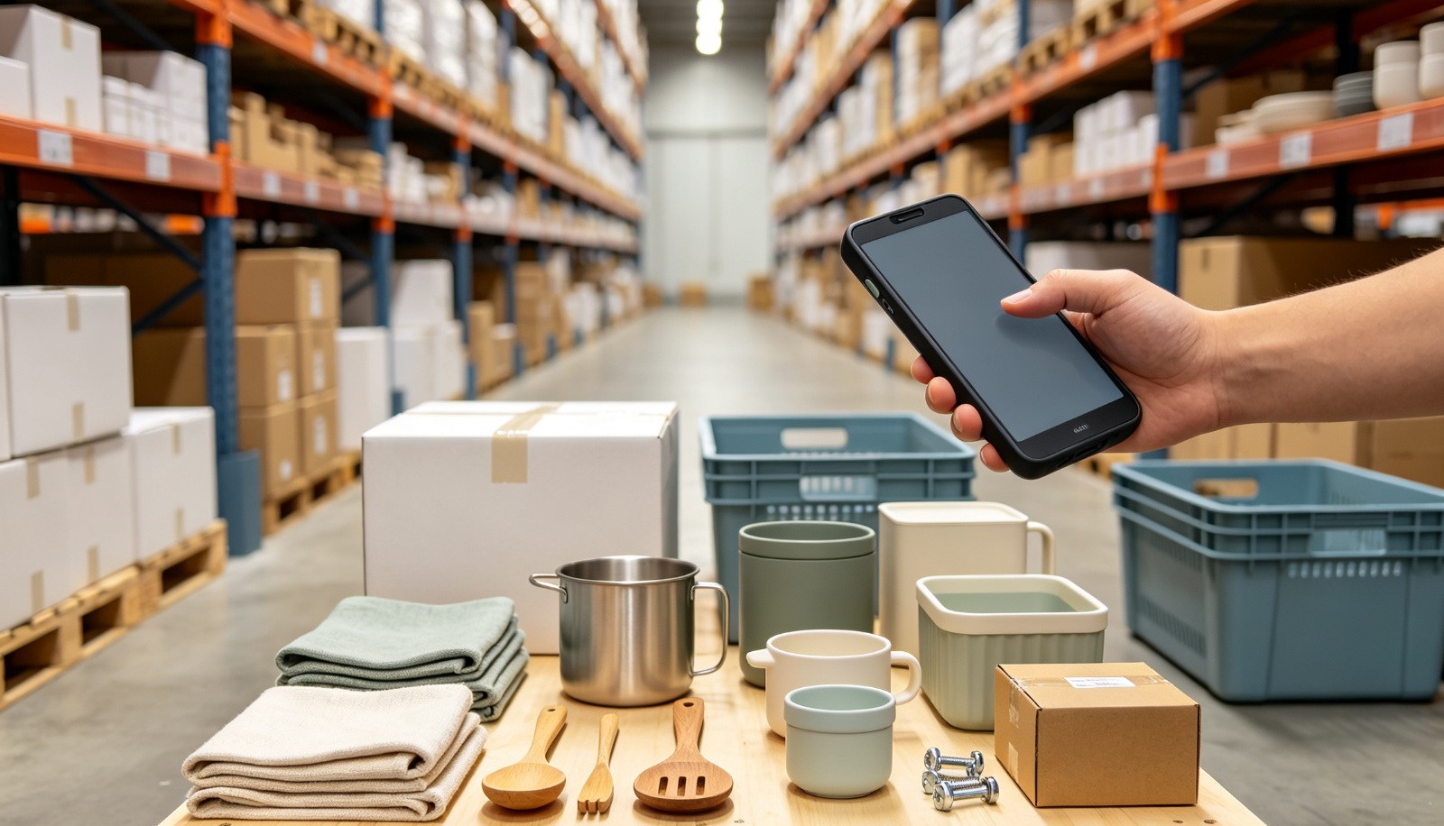 PNGlobal flexible low MOQ, mixed kitchenware, textiles and home goods on one pallet confirmed by phone in our export warehouse