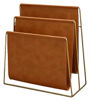 PNGlobal cognac leather and brass magazine file holder, Nordic home and office storage